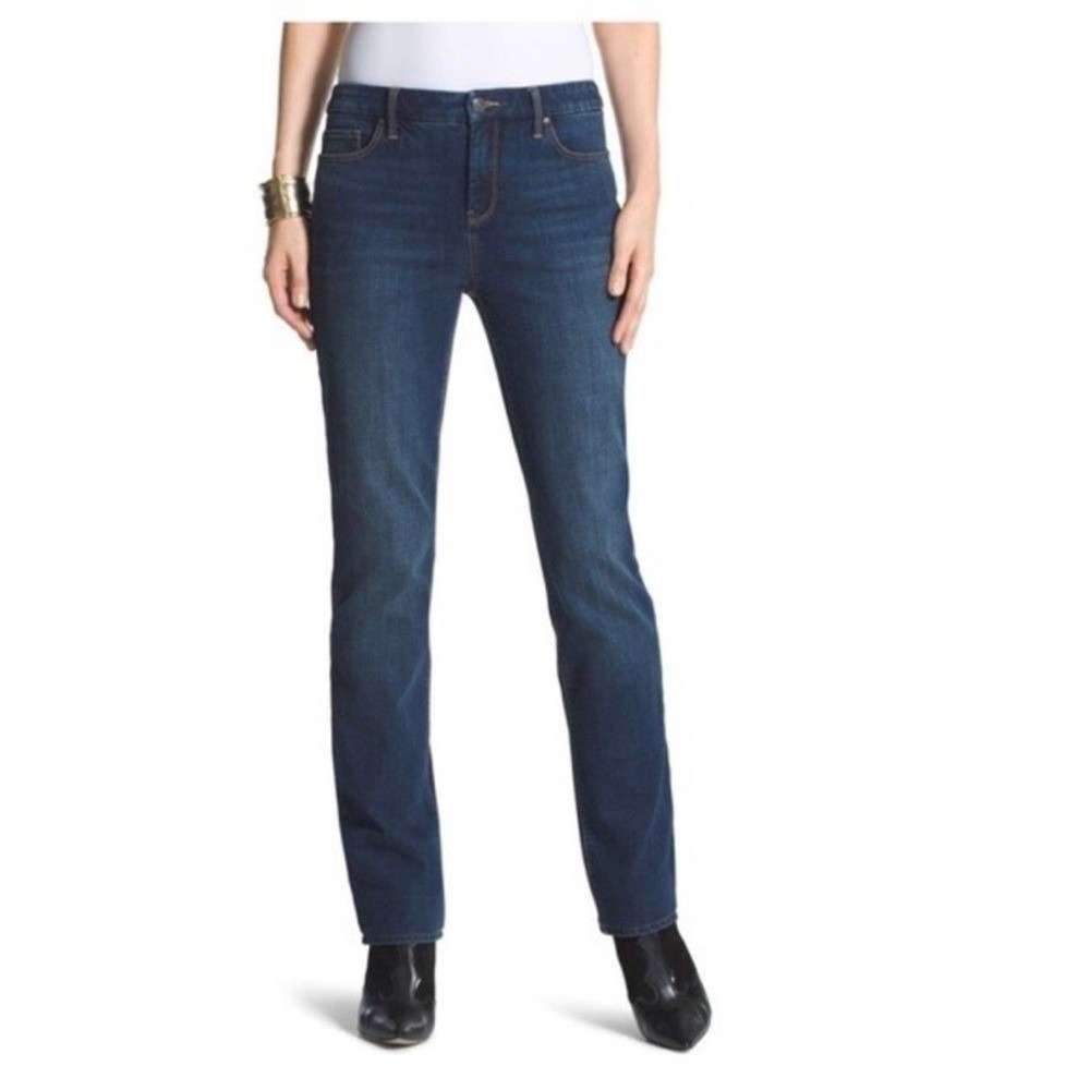 Chico's So Slimming Slim Leg‎ Jeans Women 1 Short Dark Wash Indigo Stretch Denim